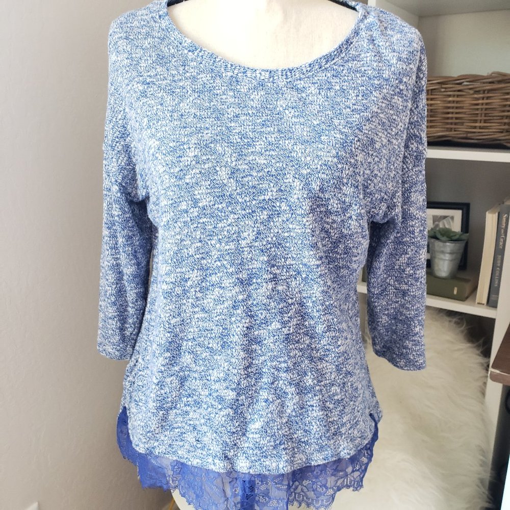 Attention l Blue Lace Knit Sweater Top XL